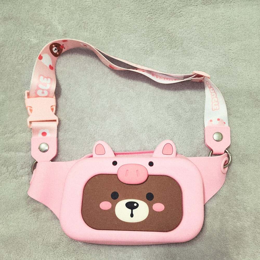 Q Uncle Silicone Cartoon Pig Bear Waist Pouch Crossbody Bag